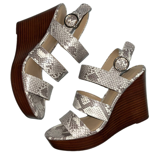 14th and Union Size 9 Reptile Snakeskin Embossed Preppy Minimal Wood Wedge Heels - Picture 1 of 7
